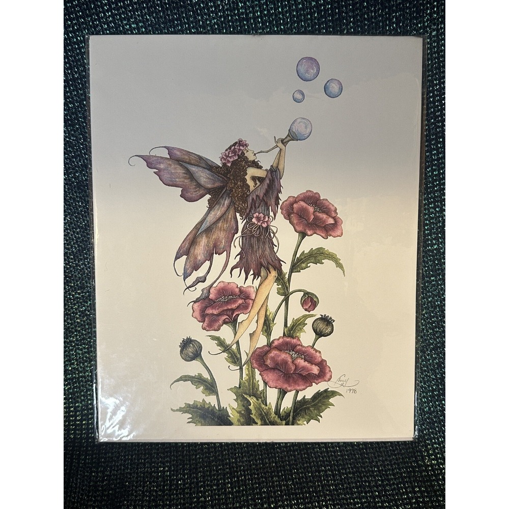 Amy Brown Rare Vintage Art Print 1998 Blowing Bubbles Fairy Fantasy Signed 8x10